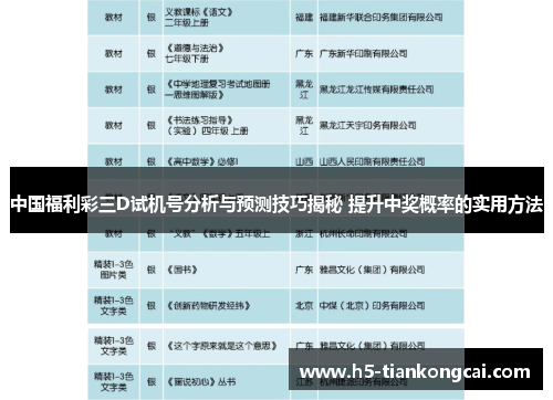 中国福利彩三D试机号分析与预测技巧揭秘 提升中奖概率的实用方法